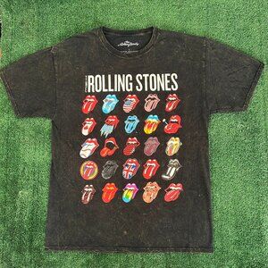 Rolling Stones Lips Logo T-Shirt 25 Tongues Acid Wash Black L Classic Rock Band
